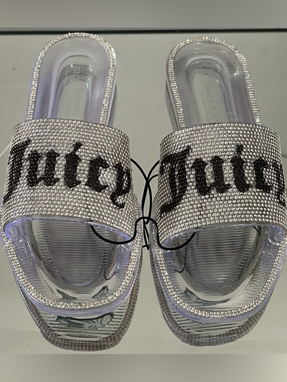 🆕 JUICY COUTURE Hylton Rhinestone Logo Slides Clear Jelly Sandals Size 6 NWT - Picture 8 of 16